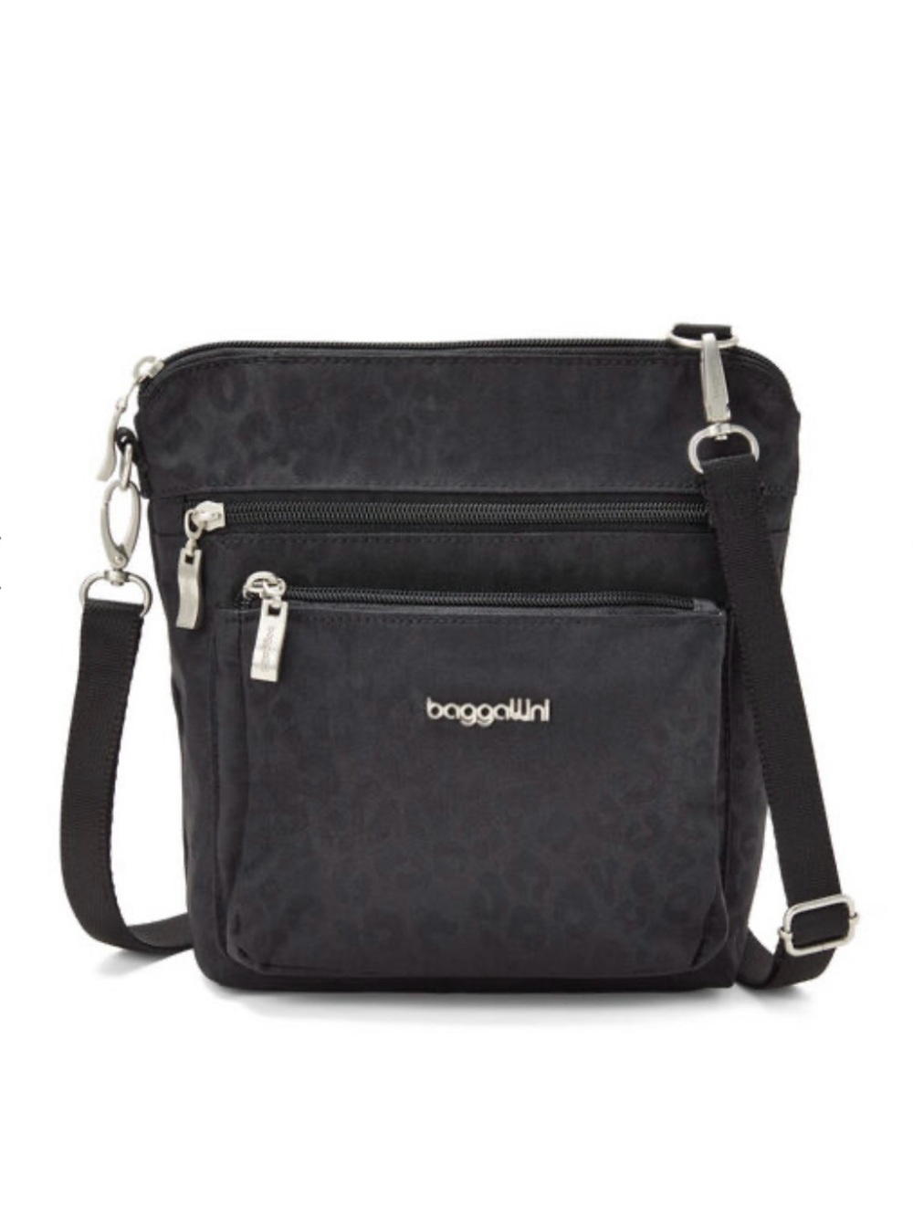 baggallini Black Cheetah Modern Everywhere Pocket Crossbody Nylon Travel Bag NWT
